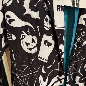 Suitmeister Mens Black Halloween suit Blazer XL 46-48 Pumpkins Single Button New